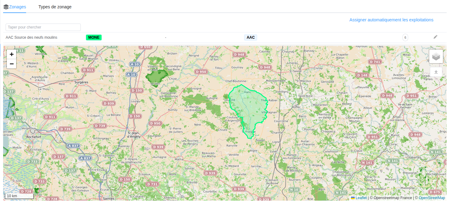 Liste et carte des zonages