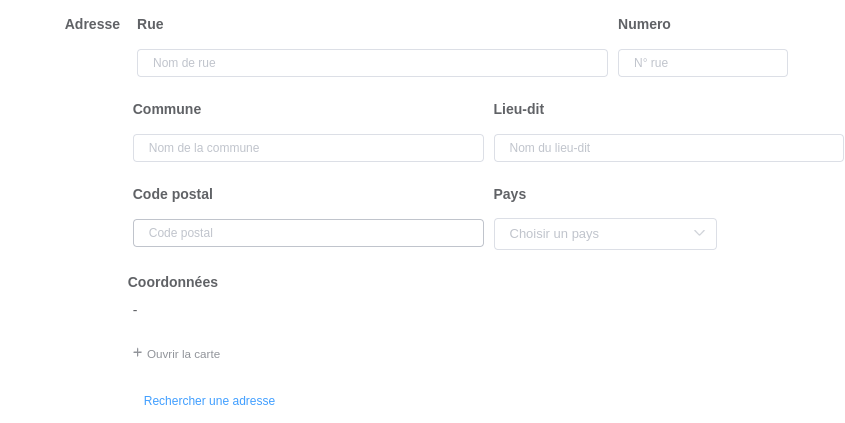 Formulaire manuel d'adresse