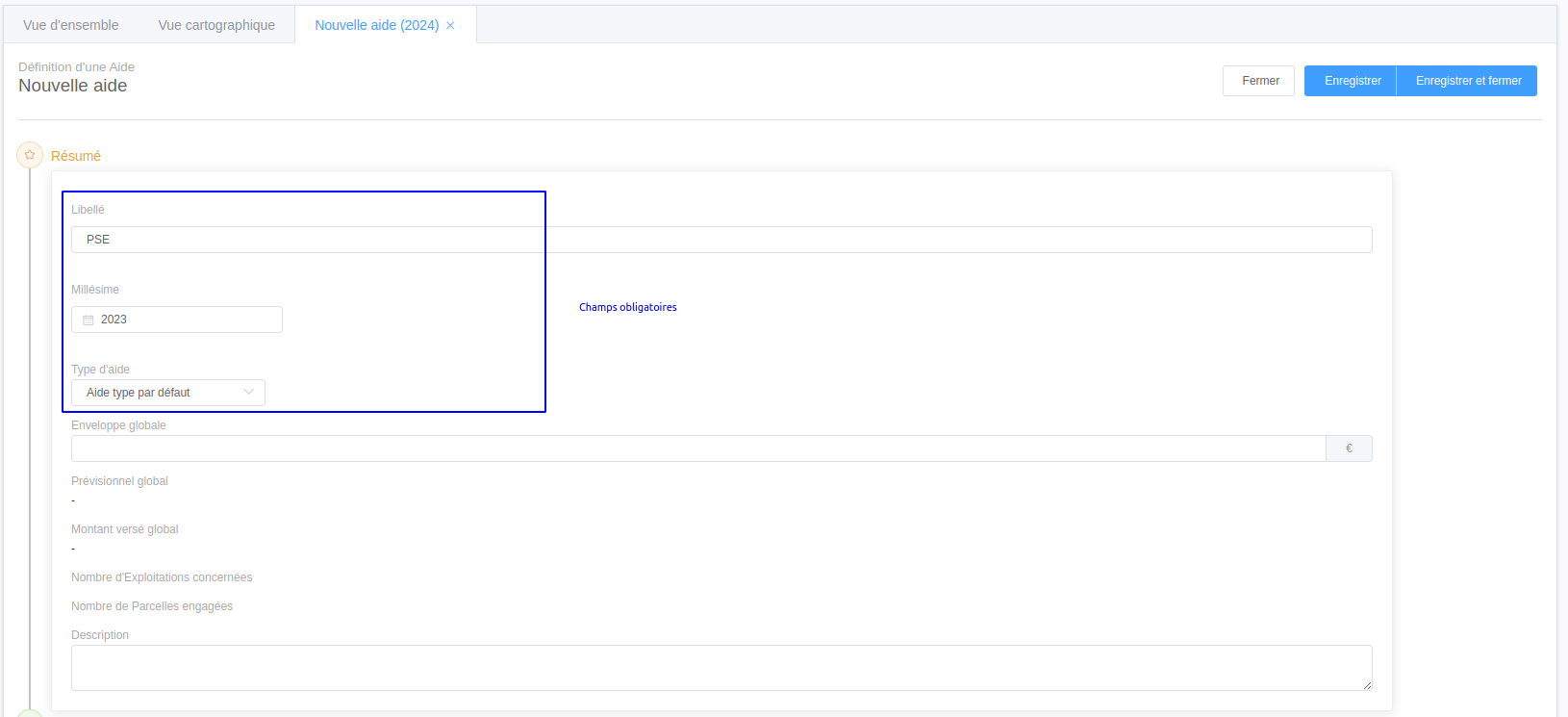 aide gérées partie résumé création