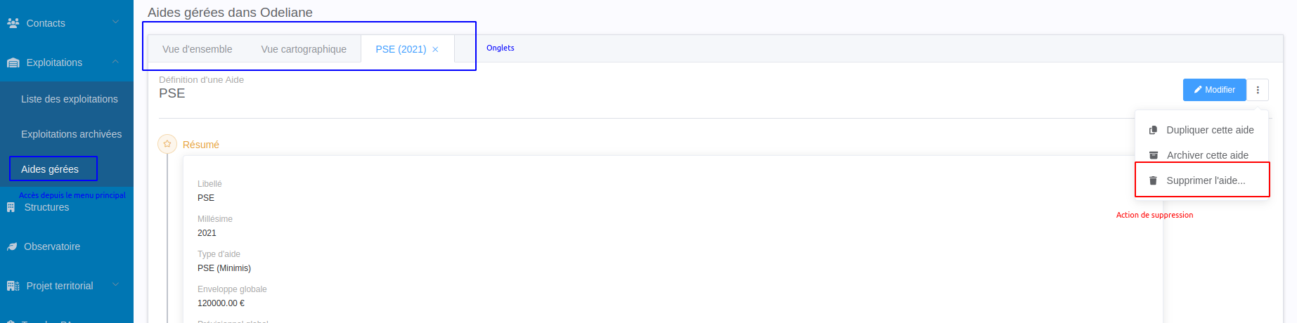 aide gérées suppression