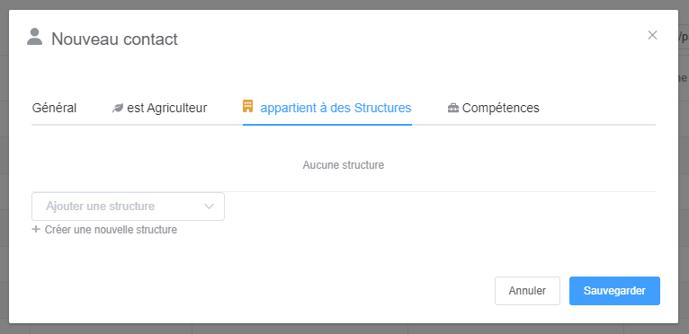 formulaire contact onglet structure