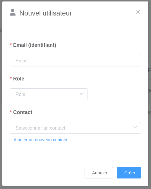 Formulaire de création d'un utilisateur