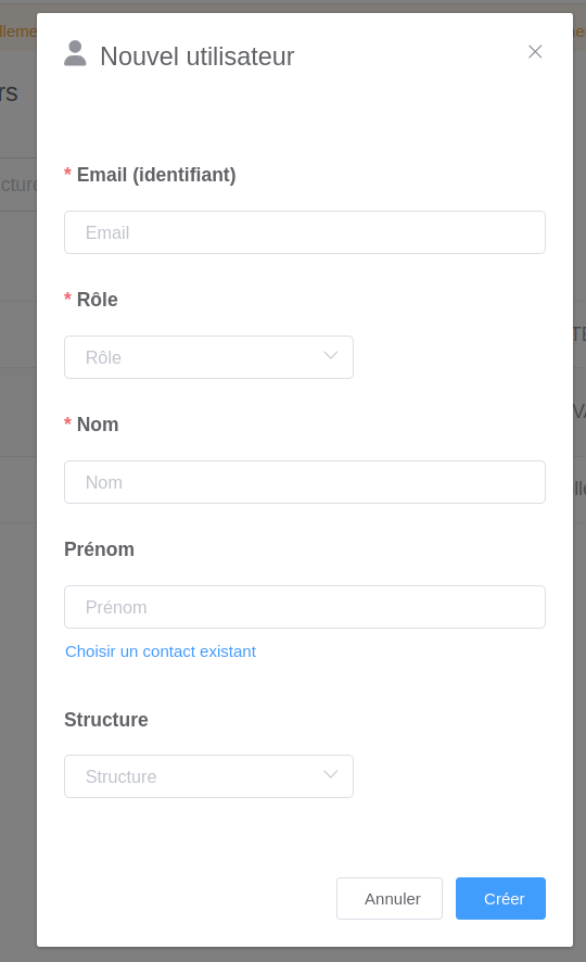 Formulaire de création d'un utilisateur avec ajout d'un contact