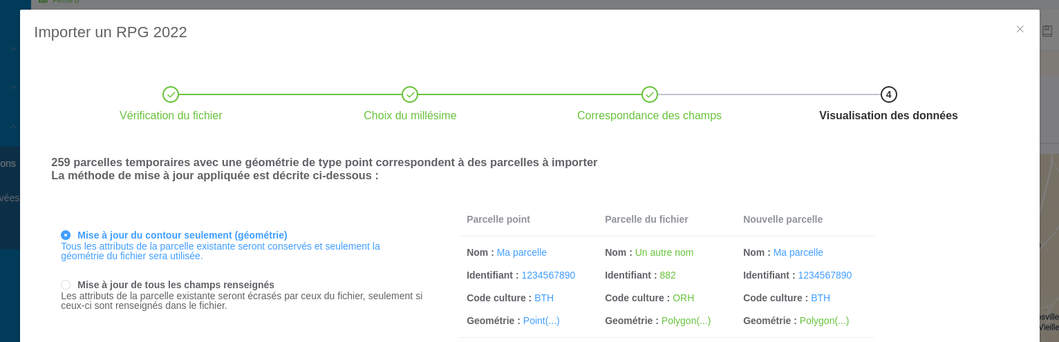 mise à jour parcelle point