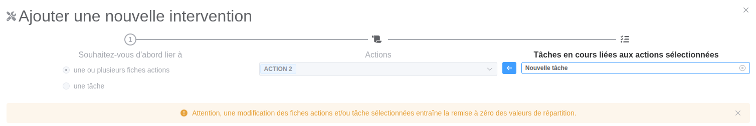formulaire lien actions taches