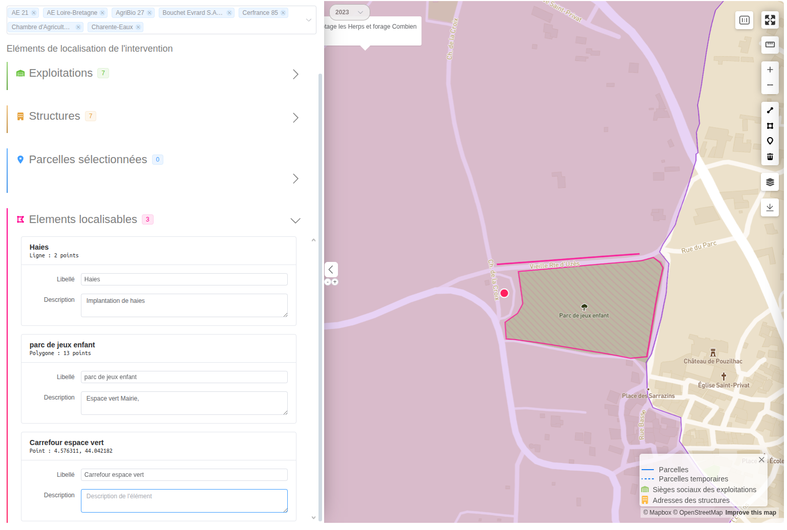 formulaire intervention localisation elements localisables
