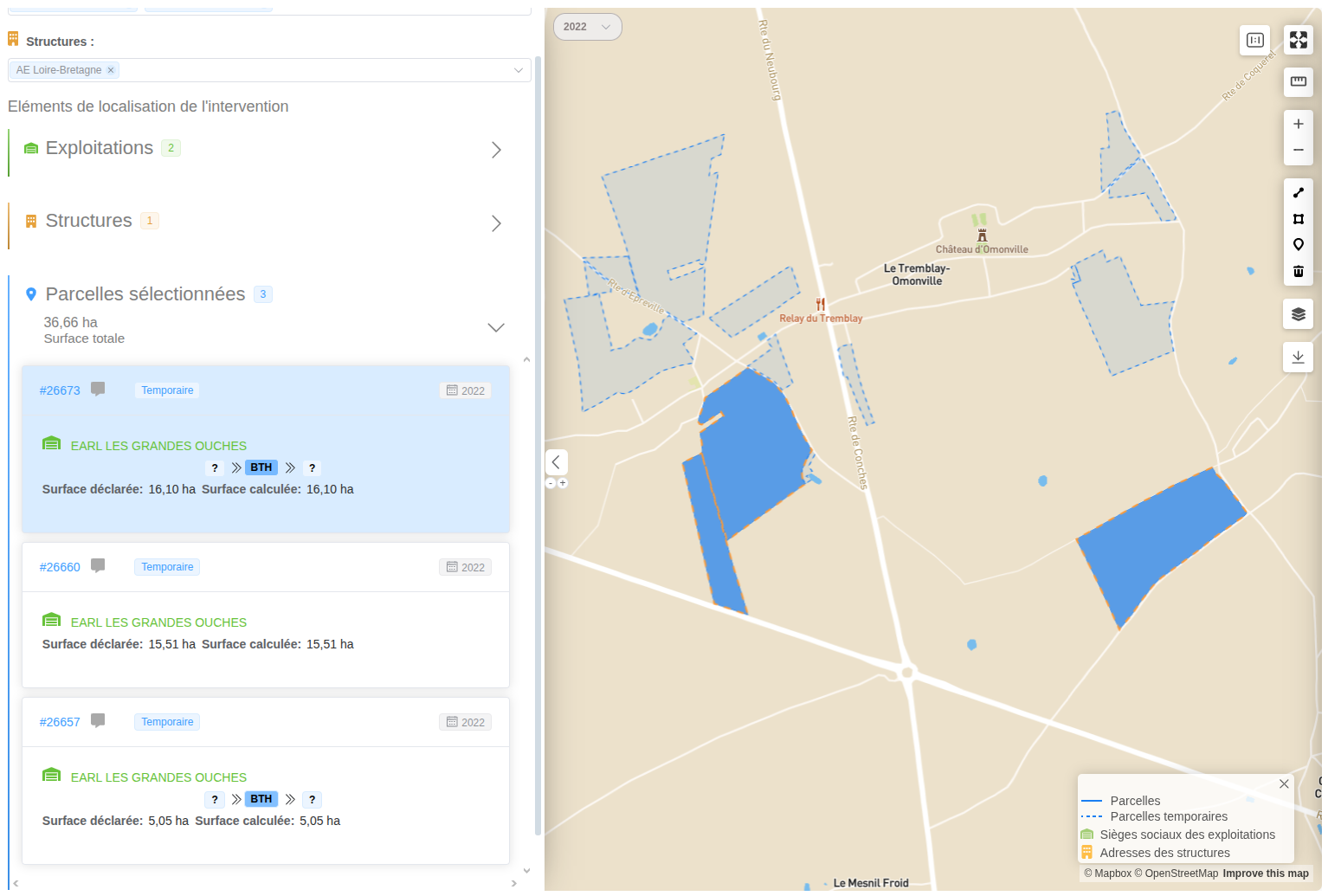 formulaire intervention parcelle administrative localisation