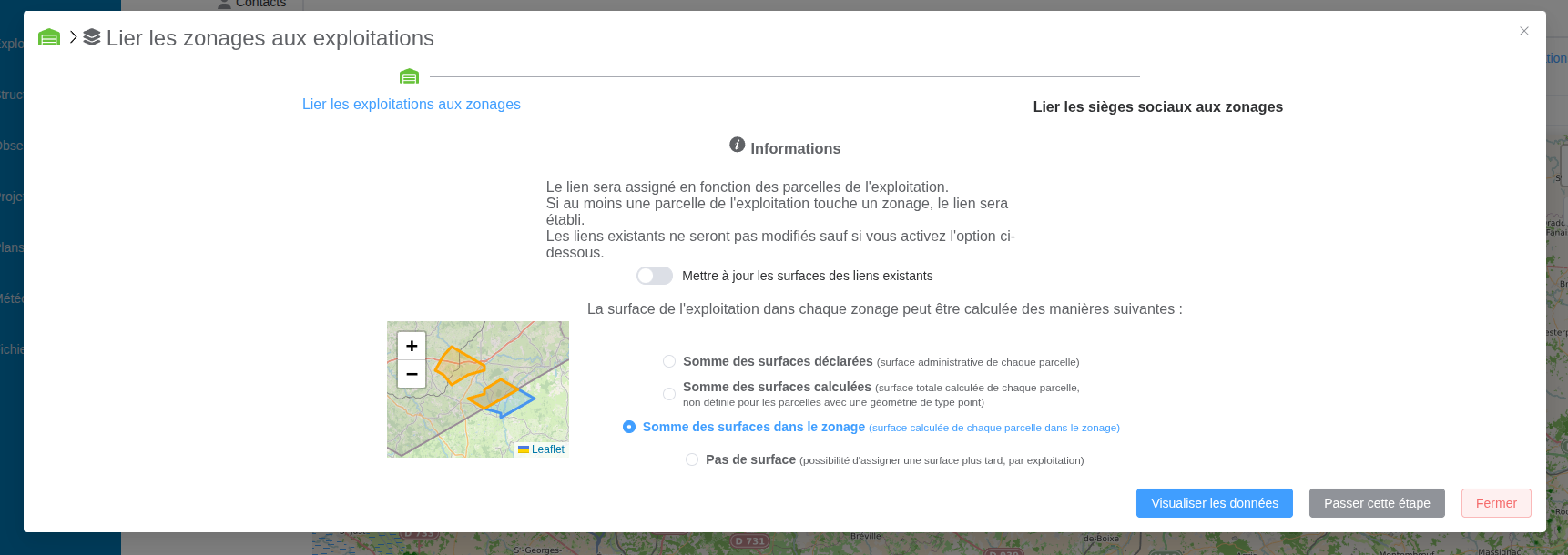Formulaire d'assignation automatique des zonages aux exploitations