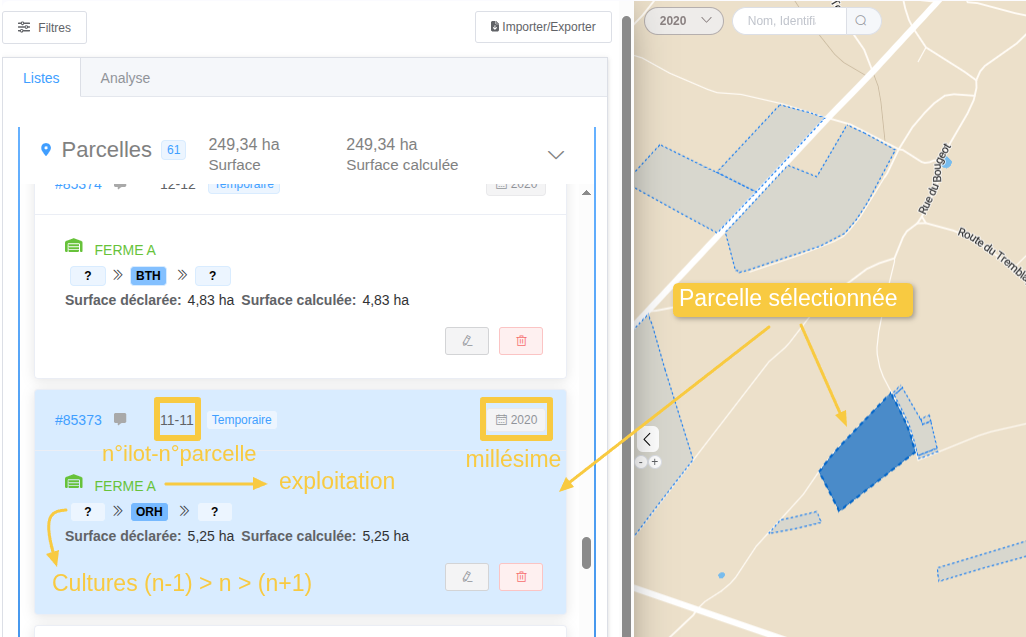 observatoire détail liste parcelles