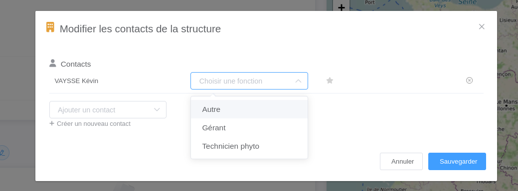 Formulaire de modification des contacts d'une structure
