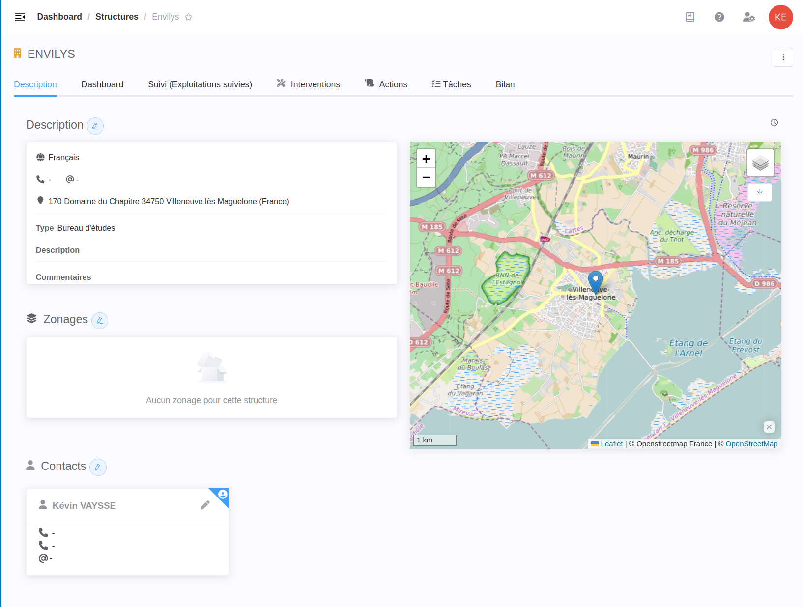 Onglet Description d'une structure