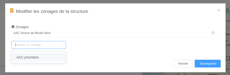 Formulaire de modification des zonages d'une structure