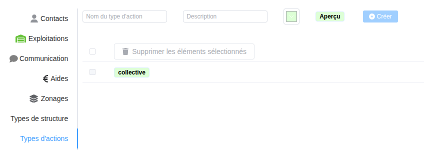 Types d'action